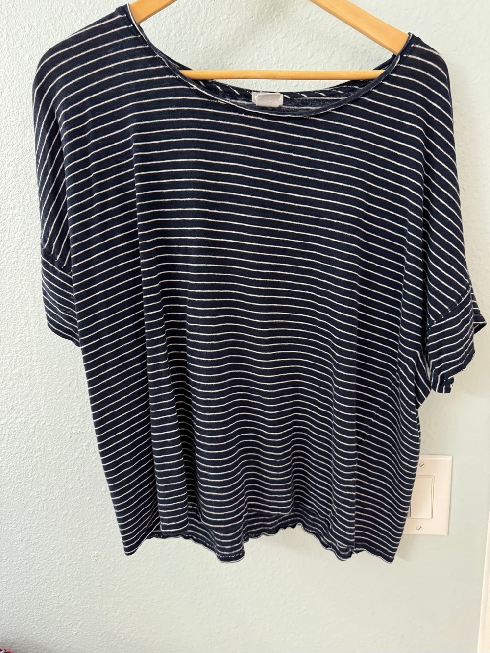 Chico's Navy and White Striped Short-Sleeve Tee